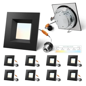 Anyhome 4 Inch Square LED Retrofit Recessed Lights, 5CCT Dimmable, 8 Pack | Black anti-glare baffle trim, 9W 800LM, 5CCT 2700K-5000K, 10%-100% dimmable, E26/TP24, fits 4 inch recessed cans