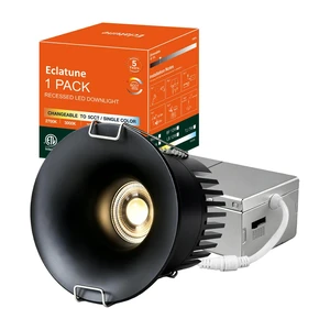 Eclatune 2 Inch Anti-Glare Recessed Lighting IP65 Shower Light 5CCT Waterproof LED Downlight with Junction Box, 2700K-5000K Selectable CRI90+, 9W COB, 840LM Dimmable ETL 1Pack Black Eclatune 2 Inch Anti-Glare Recessed Lighting IP65 Shower Light 5CCT Waterproof LED Downlight with Junction Box, 2700K-5000K Selectable CRI90+, 9W COB, 840LM Dimmable ETL 1Pack Black
