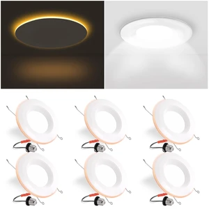6 Pack 6 Inch LED Recessed Lighting with Night Light, Dimmable Can Lights with Baffle Trim, 9W=85W, Daylight 5000K, 700LM Retrofit Downlight, CRI 90, Damp Rated, IC Rated, ETL & FCC 6 Pack 6 Inch LED Recessed Lighting with Night Light, Dimmable Can Lights with Baffle Trim, 9W=85W, Daylight 5000K, 700LM Retrofit Downlight, CRI 90, Damp Rated, IC Rated, ETL & FCC
