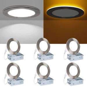 Wembanma Recessed Ceiling Lighting 4 Inch - with Night Light, 750LM Dimmable Downlight, 9W 5CCT 2700K-6000K & 3W 1800K-3000K, Canless Wafer Downlight Ultra Thin, 4inch 6P Brushed Nickel Wembanma Recessed Ceiling Lighting 4 Inch - with Night Light, 750LM Dimmable Downlight, 9W 5CCT 2700K-6000K & 3W 1800K-3000K, Canless Wafer Downlight Ultra Thin, 4inch 6P Brushed Nickel