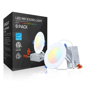 TORCHSTAR 6-Pack 5CCT 4 Inch Ultra-Thin LED Recessed Light, CRI90 10W | Aluminum Dimmable Slim LED Downlight with Junction Box, 2700K3000K3500K4000K5000K, ETL & ES & FCC & IC TORCHSTAR 6-Pack 5CCT 4 Inch Ultra-Thin LED Recessed Light, CRI90 10W | Aluminum Dimmable Slim LED Downlight with Junction Box, 2700K3000K3500K4000K5000K, ETL & ES & FCC & IC