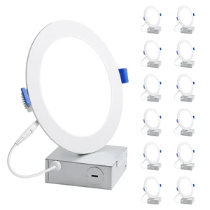 Lepro 12 Pack 4 inch Canless LED Recessed Light Ultra-Thin, Dimmable Downlight 5000 Kelvin Daylight with Junction Box, 750 Lumen High Brightness 10 watt Eqv. 80 watt 50,000 Hours Lifespan Lepro 12 Pack 4 inch Canless LED Recessed Light Ultra-Thin, Dimmable Downlight 5000 Kelvin Daylight with Junction Box, 750 Lumen High Brightness 10 watt Eqv. 80 watt 50,000 Hours Lifespan