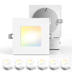 Amico 6 Pack 4 Inch 5CCT Ultra-Thin Square LED Recessed Ceiling Light | Fits Existing Round Cutout, 700LM, 10W, 10%-100% Smooth Dimming, Junction Box Included, ETL & FCC, Canless Wafer Downlight Amico 6 Pack 4 Inch 5CCT Ultra-Thin Square LED Recessed Ceiling Light | Fits Existing Round Cutout, 700LM, 10W, 10%-100% Smooth Dimming, Junction Box Included, ETL & FCC, Canless Wafer Downlight