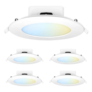 Feit Electric 6in LED Canless Recessed Downlights, 85W Eq, 5CCT, 4 Pack | with Integrated Jbox, Dimmable, Selectable White, 90+ CRI, 1200 Lumens, 50,000-Hour Lifetime, Direct Ceiling Mount Fixture Feit Electric 6in LED Canless Recessed Downlights, 85W Eq, 5CCT, 4 Pack | with Integrated Jbox, Dimmable, Selectable White, 90+ CRI, 1200 Lumens, 50,000-Hour Lifetime, Direct Ceiling Mount Fixture