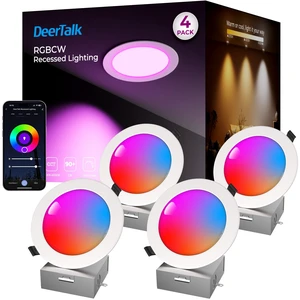 DeerTalk Smart Recessed Lighting 6 Inch,1200LM LED Recessed Lights 4 Pack | WiFi&Bluetooth RGBCW Color Changing 2700-6000K Dimmable Canless Recessed Ceiling Light with J-Box,Work with Alexa&Google,12W DeerTalk Smart Recessed Lighting 6 Inch,1200LM LED Recessed Lights 4 Pack | WiFi&Bluetooth RGBCW Color Changing 2700-6000K Dimmable Canless Recessed Ceiling Light with J-Box,Work with Alexa&Google,12W