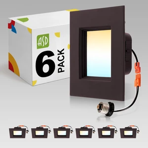 ASD LED Bronze Retrofit 6 Inch Recessed Lights - Square 12W 1023LM 2700-5000K LED Recessed Lighting 6 Inch, Wet Rated Dimmable Can Lights, Baffle Trim Wafer Lights, UL 6 Pack ASD LED Bronze Retrofit 6 Inch Recessed Lights - Square 12W 1023LM 2700-5000K LED Recessed Lighting 6 Inch, Wet Rated Dimmable Can Lights, Baffle Trim Wafer Lights, UL 6 Pack