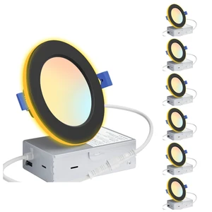 Ensenior 6 Pack 4 Inch LED Recessed Lights with Night Light, 5CCT 750LM | Ultra-Thin Ceiling Light, Canless Wafer Downlight, 2700K-5000K Selectable, Dimmable, 9W, Damp Rated, ETL&FCC&IC Ensenior 6 Pack 4 Inch LED Recessed Lights with Night Light, 5CCT 750LM | Ultra-Thin Ceiling Light, Canless Wafer Downlight, 2700K-5000K Selectable, Dimmable, 9W, Damp Rated, ETL&FCC&IC