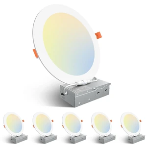 Amico 6 Pack 8 Inch 5CCT Ultra-Thin LED Recessed Ceiling Light with Junction Box, 2700K/3000K/3500K/4000K/5000K Selectable, 18W Eqv 125W 1600LM Brightness Dimmable Canless Wafer Downlight, ETL Amico 6 Pack 8 Inch 5CCT Ultra-Thin LED Recessed Ceiling Light with Junction Box, 2700K/3000K/3500K/4000K/5000K Selectable, 18W Eqv 125W 1600LM Brightness Dimmable Canless Wafer Downlight, ETL
