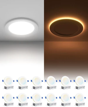 Ensenior 12 Pack 4 Inch LED Recessed Ceiling Light with Night Light, Dimmable, 2700K-5000K 5CCT, 750LM 9W 120V, High Brightness Canless Wafer Downlight - FCC Ensenior 12 Pack 4 Inch LED Recessed Ceiling Light with Night Light, Dimmable, 2700K-5000K 5CCT, 750LM 9W 120V, High Brightness Canless Wafer Downlight - FCC