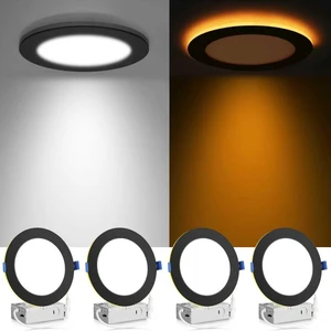 Meconard 4 Pack 6 Inch 5CCT LED Recessed Lighting with Night Light, Black | 12W 1050LM, 2700K-5000K Ultra-Thin Ceiling Lights, Dimmable Canless Wafer Downlight with J-Box, IC & Damp Rated, ETL & FCC Meconard 4 Pack 6 Inch 5CCT LED Recessed Lighting with Night Light, Black | 12W 1050LM, 2700K-5000K Ultra-Thin Ceiling Lights, Dimmable Canless Wafer Downlight with J-Box, IC & Damp Rated, ETL & FCC