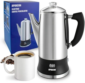 APOXCON Electric Coffee Percolator Stainless Steel Coffee Maker with Glass Knob & On/OFF Switch Classic Coffee Pot with Keep Warm Cordless Serve - No Aluminum No Plastic Contact with Beverage (12 Cup) APOXCON Electric Coffee Percolator Stainless Steel Coffee Maker with Glass Knob & On/OFF Switch Classic Coffee Pot with Keep Warm Cordless Serve - No Aluminum No Plastic Contact with Beverage (12 Cup)