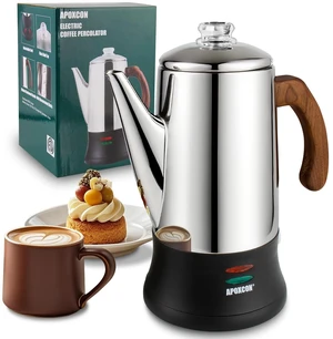 APOXCON Electric Coffee Percolator Stainless Steel Coffee Pot with Two Tough Glass Clear Brew Progress Knob & Treated Handle & On/OFF Switch Auto Keep Warm Cordless Serve (8 Cup) APOXCON Electric Coffee Percolator Stainless Steel Coffee Pot with Two Tough Glass Clear Brew Progress Knob & Treated Handle & On/OFF Switch Auto Keep Warm Cordless Serve (8 Cup)
