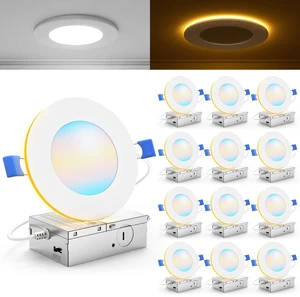 Sunco 12 Pack 4 Inch Recessed Lights, Night Light, 5CCT 11W=110W, Dimmable | 900LM, Selectable CCT 2700K/3000K/4000K/5000K/6000K, Dimmable, Slim Recessed Downlight with Junction Box, Indoor Lighting
