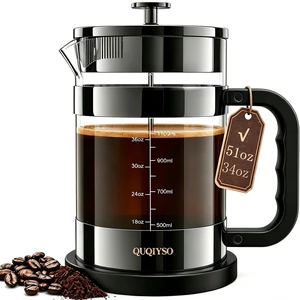 QUQIYSO French Press Coffee Maker 51oz, Large French Press, Thickened Glass | Borosilicate Glass Plastic Free Coffee Maker, Easy to Clean,4 Filter, Coffee Press Suitable for Kitchen Party(Dark Pewter) QUQIYSO French Press Coffee Maker 51oz, Large French Press, Thickened Glass | Borosilicate Glass Plastic Free Coffee Maker, Easy to Clean,4 Filter, Coffee Press Suitable for Kitchen Party(Dark Pewter)