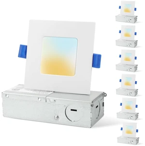 HONZIN 6 Pack 3 Inch Square LED Recessed Lighting, 5CCT, 6W, Dimmable | Ultra-Thin Canless Downlights with Selectable 2700K/3000K/3500K/4000K/5000K, IC Rated, Junction Box, White HONZIN 6 Pack 3 Inch Square LED Recessed Lighting, 5CCT, 6W, Dimmable | Ultra-Thin Canless Downlights with Selectable 2700K/3000K/3500K/4000K/5000K, IC Rated, Junction Box, White