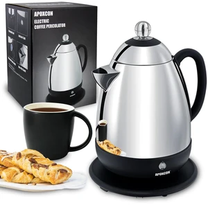 APOXCON Electric Coffee Percolator Stainless Steel Keep Warm-10 Cup Silver | No-Drip Spout, Keep Warm, Cordless Serve, Clear Brew Progress Knob, 1.8 L Capacity, 1000-watt Quick Brew, On/OFF Switch APOXCON Electric Coffee Percolator Stainless Steel Keep Warm-10 Cup Silver | No-Drip Spout, Keep Warm, Cordless Serve, Clear Brew Progress Knob, 1.8 L Capacity, 1000-watt Quick Brew, On/OFF Switch