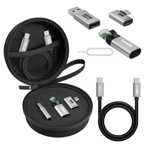 USB Travel Adapter 6-in-1, for Internet/Data/Charging/Video, Includes: USB-C to RJ45 Adapter, Type-C 3.1 Cable, USB to USB-C Connector, USB4 Right Angle Converter, SIM Card Ejector Tool, Storage Box USB Travel Adapter 6-in-1, for Internet/Data/Charging/Video, Includes: USB-C to RJ45 Adapter, Type-C 3.1 Cable, USB to USB-C Connector, USB4 Right Angle Converter, SIM Card Ejector Tool, Storage Box