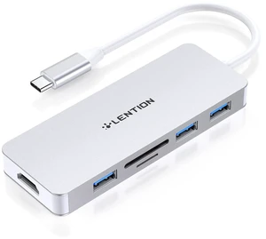 LENTION 6 in 1 USB C Hub, 3 USB3.0, 4K@30Hz, Card Reader, Multiport Adapter | Ideal for Work & Study, Stable Driver 3.0 Certified, Compatible with macOS, iOS/iPadOS, Windows & ChromeOS (C18, Silver) LENTION 6 in 1 USB C Hub, 3 USB3.0, 4K@30Hz, Card Reader, Multiport Adapter | Ideal for Work & Study, Stable Driver 3.0 Certified, Compatible with macOS, iOS/iPadOS, Windows & ChromeOS (C18, Silver)