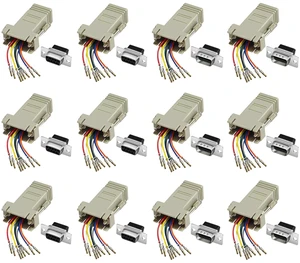 12PCS for D-SUB to RJ45 Serial Adapter D-SUB to RJ45 Modular Adapter | Male to Female,Female to Female, 9 Pin RS232 to Ethernet Adapter, 9 Pin LAN Extender, RS232 to Ethernet Modular Converter 12PCS for D-SUB to RJ45 Serial Adapter D-SUB to RJ45 Modular Adapter | Male to Female,Female to Female, 9 Pin RS232 to Ethernet Adapter, 9 Pin LAN Extender, RS232 to Ethernet Modular Converter
