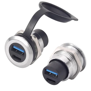 PENGLIN 2PCS Dual USB-C 3.1 & USB 3.0 Female to Female Bulkhead Socket | 10Gbps High Speed Data Transfer, 5V/1A Fast Charging, Panel Mount Thread Adapter, With Waterproof Cap PENGLIN 2PCS Dual USB-C 3.1 & USB 3.0 Female to Female Bulkhead Socket | 10Gbps High Speed Data Transfer, 5V/1A Fast Charging, Panel Mount Thread Adapter, With Waterproof Cap