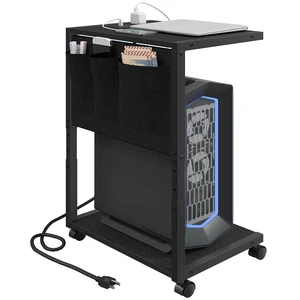 YATINEY PC Stand, Computer Tower Stand with Charging Station, Height Adjustable PC Tower Stand for Floor, 2 Tier Computer Cart On Wheels, 23.1"-29" H,19.7" L x 11" W, for Home Office, Black CJ60BB YATINEY PC Stand, Computer Tower Stand with Charging Station, Height Adjustable PC Tower Stand for Floor, 2 Tier Computer Cart On Wheels, 23.1"-29" H,19.7" L x 11" W, for Home Office, Black CJ60BB