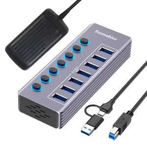 Tccmebius Powered 7-Port USB 3.0 Hub, USB C to 7 Ports USB Data Hub Splitter with Individual LED On/Off Switche, 3.3FT Cable, 12V/3A Power Adapter, for Laptop MacBook Pro/Air PC (Aluminum Gary) Tccmebius Powered 7-Port USB 3.0 Hub, USB C to 7 Ports USB Data Hub Splitter with Individual LED On/Off Switche, 3.3FT Cable, 12V/3A Power Adapter, for Laptop MacBook Pro/Air PC (Aluminum Gary)