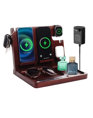 Nightstand Organizer with Dual 15W Phone Wireless Charging Station for 2 iPhone,Apple Watch and Airpods,Bamboo Wood Phone Docking Station,Gifts for Men Dad Husband Nightstand Organizer with Dual 15W Phone Wireless Charging Station for 2 iPhone,Apple Watch and Airpods,Bamboo Wood Phone Docking Station,Gifts for Men Dad Husband
