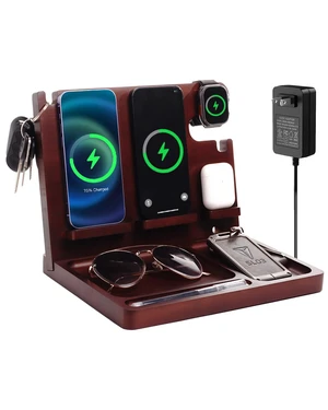 Xunhomon Wood Phone Docking Station 27W Fast Charging 2 Phone Wireless Charging Station for iosPhone/Android/iWatch/Air Pod Nightstand Organizer for Men/Women AnniversaryBirthday Gifts for him Xunhomon Wood Phone Docking Station 27W Fast Charging 2 Phone Wireless Charging Station for iosPhone/Android/iWatch/Air Pod Nightstand Organizer for Men/Women AnniversaryBirthday Gifts for him