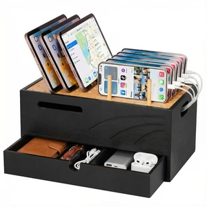 Homde Office Charging Station Organizer: 2 Layer Charger Holder (Black) | Bamboo Electronic Docking Stand for Multiple Devices Tablets Phones - Drawer for Home Homde Office Charging Station Organizer: 2 Layer Charger Holder (Black) | Bamboo Electronic Docking Stand for Multiple Devices Tablets Phones - Drawer for Home