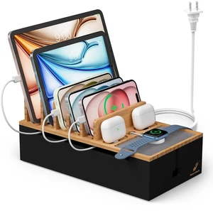 Pezin & Hulin Docking Station for Multi Devices -Natural + Black | Cable Management Box, with 5 Port Charge Adapter, 6 Cable, Wire Organizer for Cord, Box to Hide Cord and Storage Power Strip Pezin & Hulin Docking Station for Multi Devices -Natural + Black | Cable Management Box, with 5 Port Charge Adapter, 6 Cable, Wire Organizer for Cord, Box to Hide Cord and Storage Power Strip