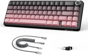 ATTACK SHARK X66 60% Wireless Mechanical Gaming Keyboard with Knob,Gasket Hot Swappable Custom Keyboard,Side Printed PBT Keycaps,Tri Mode USB-C/BT5.0/2.4G RGB Keyboard with Coiled Cable - BlackBerry ATTACK SHARK X66 60% Wireless Mechanical Gaming Keyboard with Knob,Gasket Hot Swappable Custom Keyboard,Side Printed PBT Keycaps,Tri Mode USB-C/BT5.0/2.4G RGB Keyboard with Coiled Cable - BlackBerry
