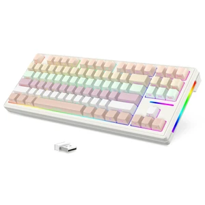 ATTACK SHARK Wireless Gaming Keyboard,Triple Mode-BT5.0/2.4GHz/Wired,RGB Chroma Backlit,TKL Gasket Mechanical Keyboard with Custom White Linear Switch,Side Print Gradient Pink PBT Keycaps ATTACK SHARK Wireless Gaming Keyboard,Triple Mode-BT5.0/2.4GHz/Wired,RGB Chroma Backlit,TKL Gasket Mechanical Keyboard with Custom White Linear Switch,Side Print Gradient Pink PBT Keycaps