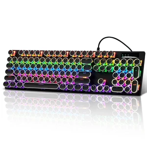 Guiheng Wired Typewriter Style Mechanical Gaming Keyboard, Black Retro Punk Gaming Keyboard with RGB Backlit, 104 Keys Blue Switch Wired Cute Keyboards, Round Keycaps for Windows/Mac/PC Guiheng Wired Typewriter Style Mechanical Gaming Keyboard, Black Retro Punk Gaming Keyboard with RGB Backlit, 104 Keys Blue Switch Wired Cute Keyboards, Round Keycaps for Windows/Mac/PC