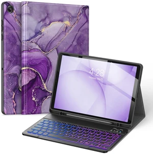 Soke Keyboard Case for Samsung Galaxy Tab A11+ Plus 11 Inch, Purple Marble | 7-Color Backlit Keys, Wireless Detachable Folio Keyboard Cover, Built in S Pen Holder, Different Viewing Angles