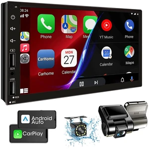 Leadfan Double Din Car Stereo with Backup Camera & Dash Cam | 7inch HD Touchscreen Car Audio Receivers Double Din Radio with Caplay, Android Auto, Bluetooth, FM/2 USB/AUX/Subwoofer/SWC Leadfan Double Din Car Stereo with Backup Camera & Dash Cam | 7inch HD Touchscreen Car Audio Receivers Double Din Radio with Caplay, Android Auto, Bluetooth, FM/2 USB/AUX/Subwoofer/SWC