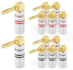 Nakamichi GrubLock 24k Gold Plated Right Angle Banana Plugs, 10-18 AWG | Excel Series, Gauge Size 4mm for Speakers Amplifier Hi-Fi AV Stereo Audio Wire Cable Screw Connector, 12 Pcs (6-Pairs) Nakamichi GrubLock 24k Gold Plated Right Angle Banana Plugs, 10-18 AWG | Excel Series, Gauge Size 4mm for Speakers Amplifier Hi-Fi AV Stereo Audio Wire Cable Screw Connector, 12 Pcs (6-Pairs)