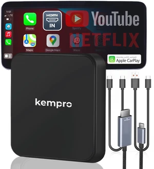 KemPro HDMI Wireless CarPlay Adapter  HDMI in for Watch Fire TV Stick, Switch & iPhone on Car Screen 2-in-1 Video Dongle for OEM Wired CarPlay USB A & C
