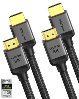 Silkland Certified HDMI 2.1 Cable 2-Pack 10FT, 48Gbps 10K 8K Braided Cords | 8K@60Hz, 4K@120Hz, Ultra High Speed, HDR10, eARC, HDCP 2.2/2.3, Soundbar, PS5, Xbox, Roku TV, Projector, Monitor, Gaming Silkland Certified HDMI 2.1 Cable 2-Pack 10FT, 48Gbps 10K 8K Braided Cords | 8K@60Hz, 4K@120Hz, Ultra High Speed, HDR10, eARC, HDCP 2.2/2.3, Soundbar, PS5, Xbox, Roku TV, Projector, Monitor, Gaming
