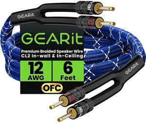 GEARit 12 Gauge Speaker Wire Banana Plugs CL2 Rated in-Wall 6 Feet Blue | 12 AWG 99.9% Oxygen-Free Copper, Gold-Plated Tips, Braided Jacket, Home Theater Hi-Fi Amplifier Receiver, For Audiophiles GEARit 12 Gauge Speaker Wire Banana Plugs CL2 Rated in-Wall 6 Feet Blue | 12 AWG 99.9% Oxygen-Free Copper, Gold-Plated Tips, Braided Jacket, Home Theater Hi-Fi Amplifier Receiver, For Audiophiles