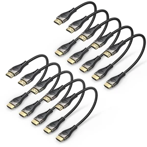 DIOOEER Short HDMI Cable 6 inch 10-Pack 10K 8K, HDMI 2.1 Cable 0.5FT 48Gbps | Ultra High Speed Braided Cord 8K@60Hz 4K@120Hz, eARC, HDR10+, DTS:X, 3D for HDTV/HDMI Switch/Laptop/Blu-Ray/Monitor/PS5