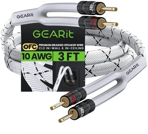 GEARit 10 Gauge White Speaker Wire Banana Plugs CL2 Rated in-Wall 3 Feet | 10 AWG 99.9% Oxygen-Free Copper, Gold-Plated Tips, Braided Jacket, Home Theater Bookshelf Subwoofer Surround, Bi-Wire Bi-Amp GEARit 10 Gauge White Speaker Wire Banana Plugs CL2 Rated in-Wall 3 Feet | 10 AWG 99.9% Oxygen-Free Copper, Gold-Plated Tips, Braided Jacket, Home Theater Bookshelf Subwoofer Surround, Bi-Wire Bi-Amp