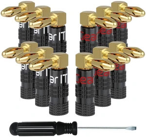 GEARit Right Angle Banana Plugs, 6 Pairs, 24K Gold-Plated, 14-20 AWG | Low-profile 90¬ dual-screw design secures 14-20 AWG speaker wire for receivers, amplifiers, wall plates and home theater GEARit Right Angle Banana Plugs, 6 Pairs, 24K Gold-Plated, 14-20 AWG | Low-profile 90¬ dual-screw design secures 14-20 AWG speaker wire for receivers, amplifiers, wall plates and home theater