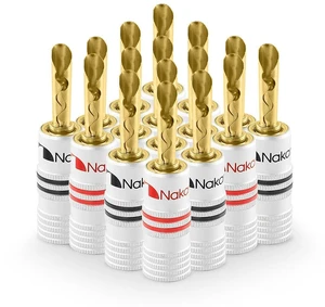 Nakamichi GrubLock Excel Series 24k Gold Plated BFA Banana Plugs, 10-18 AWG | Gauge Size 4mm for Speakers Amplifier Hi-Fi AV Receiver Stereo Radio Audio Wire Cable Screw Connector, 16 Pcs (8-Pairs) Nakamichi GrubLock Excel Series 24k Gold Plated BFA Banana Plugs, 10-18 AWG | Gauge Size 4mm for Speakers Amplifier Hi-Fi AV Receiver Stereo Radio Audio Wire Cable Screw Connector, 16 Pcs (8-Pairs)
