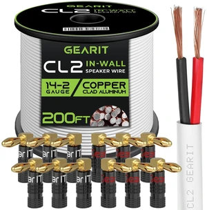 200ft 14ga CL2 Speaker Wire & 12 Rt Angle Banana 200ft 14ga CL2 Speaker Wire & 12 Rt Angle Banana