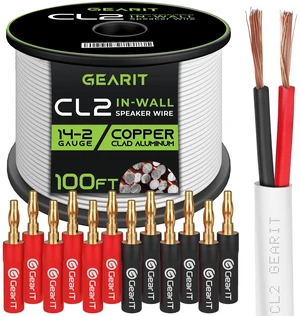 GearIT 100ft 14ga CL2 Speaker Wire & 12 Banana Plug GearIT 100ft 14ga CL2 Speaker Wire & 12 Banana Plug
