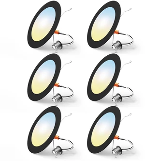 FREELICHT 6 Pack Retrofit LED Recessed Lighting 6 Inch, 5CCT, Black | 2700K/3000K/4000K/5000K/6000K Selectable, Dimmable Flat Can Lights, 1000LM Brightness, 10W, IC & Damp Rated, ETL & FCC