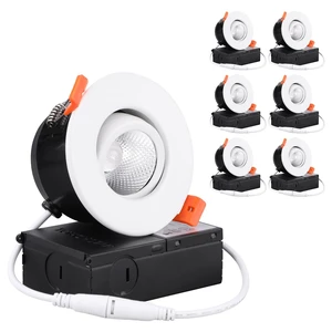 TORCHSTAR 6-Pack 3 Inch Gimbal LED Recessed Light, CRI 90+ Dimmable, 3000K | 7W, ETL FCC, IC Rated Air Tight, Swivel Adjustable Eyeball Downlight with J Box, Warm White Canless LED Ceiling Light
