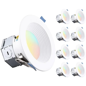TORCHSTAR 8-Pack 5CCT 4 Inch LED Recessed Light Canless, White | Aluminum, Anti-Glare Deep Baffle, Integrated Junction Box, CRI90, Dimmable, Air Tight, IC, ETL, 2700K/3000K/3500K/4000K/5000K