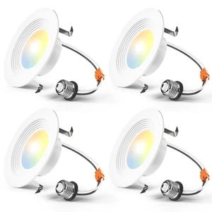 Amico 4 Pack 4 inch 5CCT LED Recessed Lighting, Retrofit Can Lights, White | Dimmable, 8.5W=60W, 650LM, 2700K/3000K/4000K/5000K/6000K Selectable, Baffle Trim, Easy Install, IC & Damp Rated, ETL & FCC