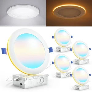 Sunco 4 Pack 6 Inch Canless LED Recessed Light with Night Light 15W, 5CCT | 1500LM, Selectable CCT 2700K/3000K/4000K/5000K/6000K, with Junction Box, Slim LED Canless Downlight, for Low Ceilings